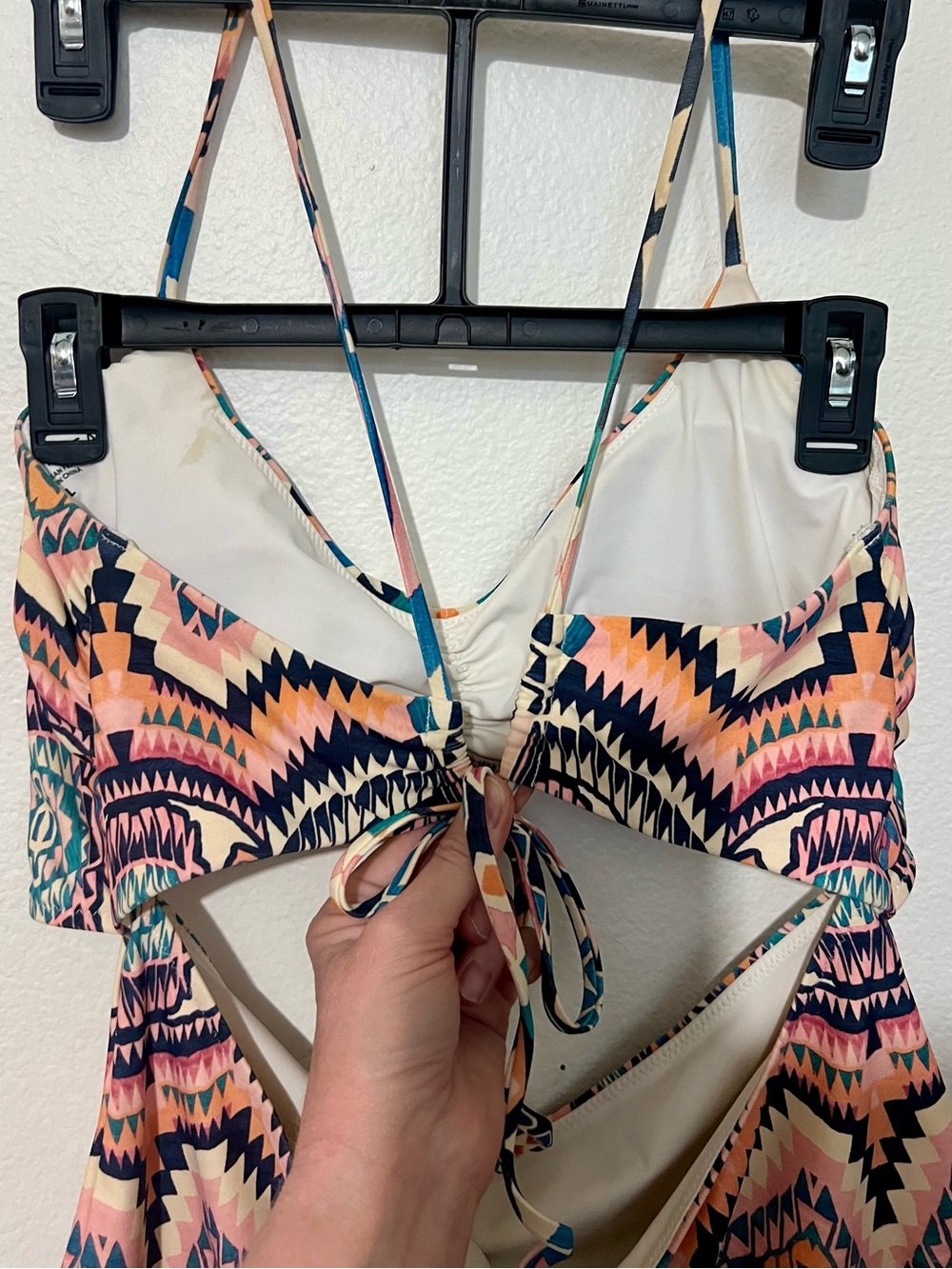 Athleta Pink Blue and Peach Aztec Cutout One-Piece Swimsuit - Picture 10 of 12